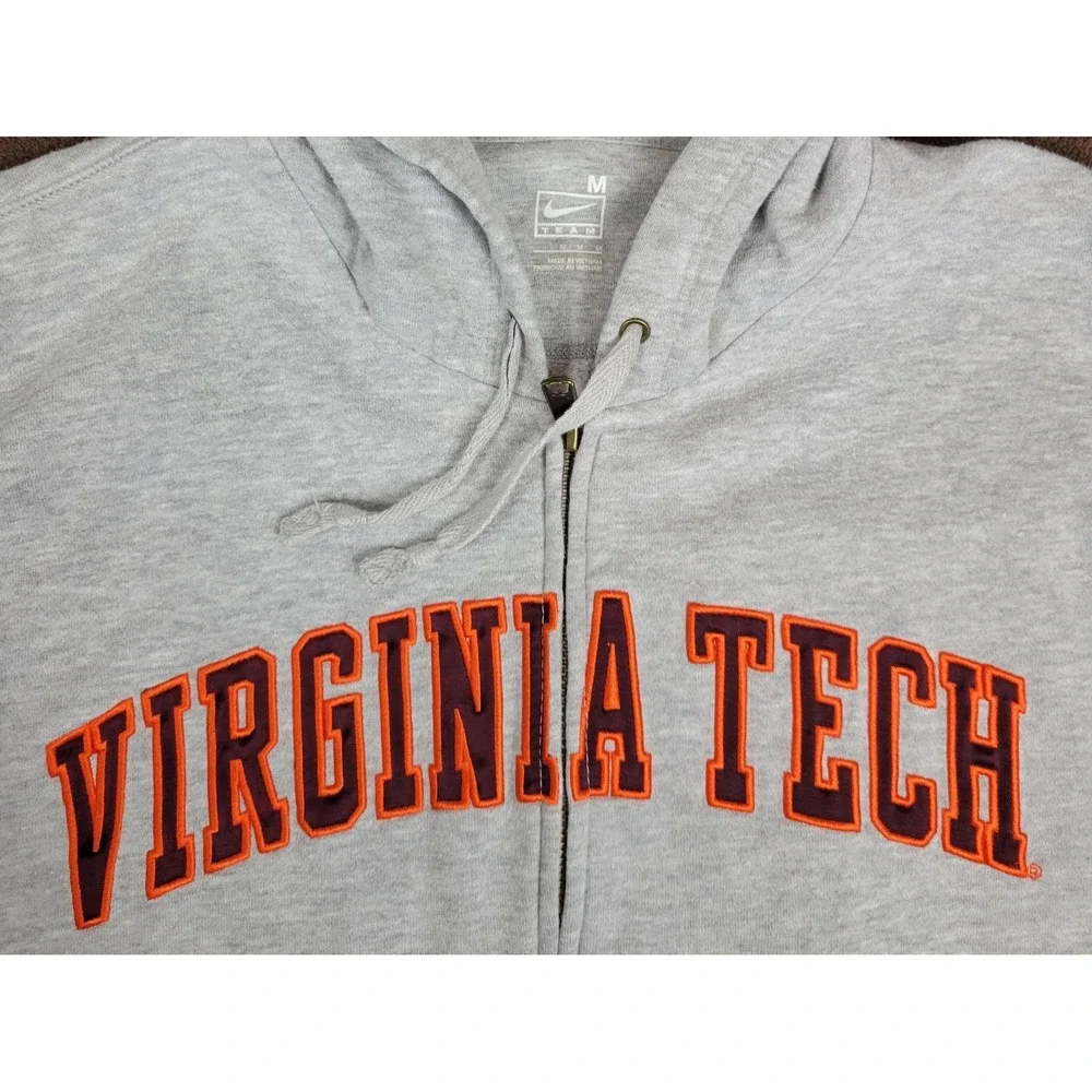 Nike Team Virginia Tech Hokies Full Zip Hoodie Gray Mens Medium Sweatshirt VT